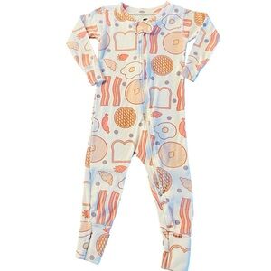 Monica + Andy Cream Kids Footie Pajamas with Breakfast Print